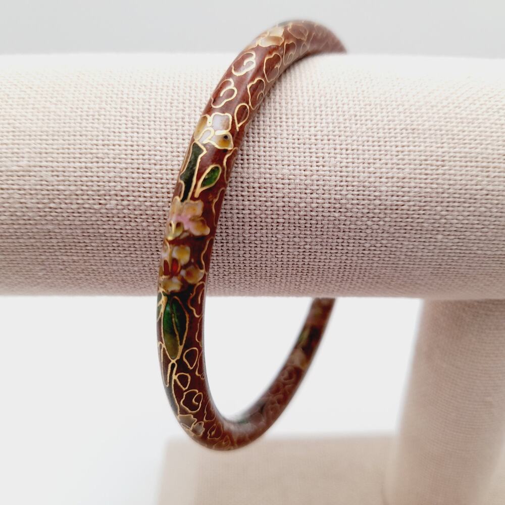Vintage 1960s Cloisonne Enamel Floral Bangle Bracelet